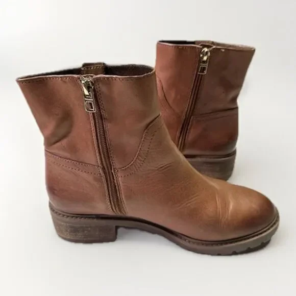 Coach Leather Ankle Boots Women’s Size 8 Brown Zip-Up Logo Turnlock Detail - Picture 5 of 11